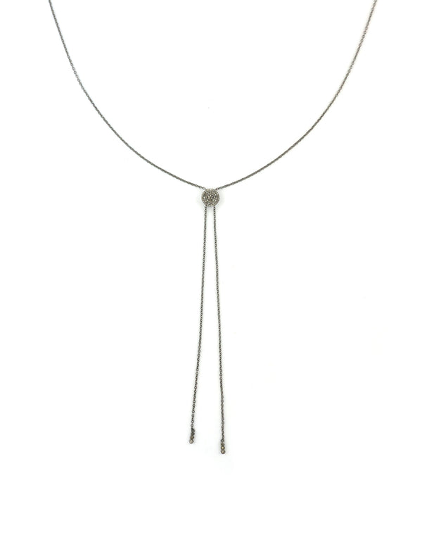 Silver Diamond Circle Bolo Tie Necklace