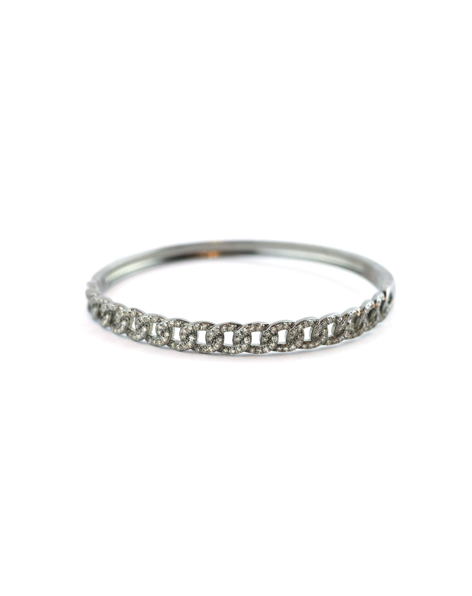 Silver & Diamond Cuban Link Bangle