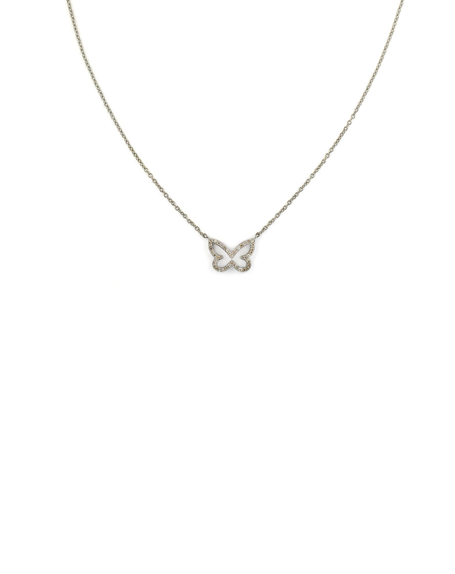 Silver Diamond Cut Out Butterfly Necklace