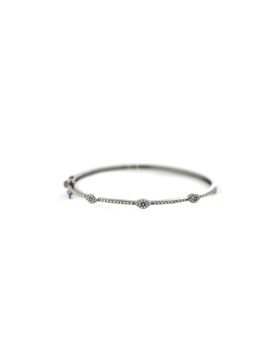 Silver Diamond Evil Eye Trio Bangle