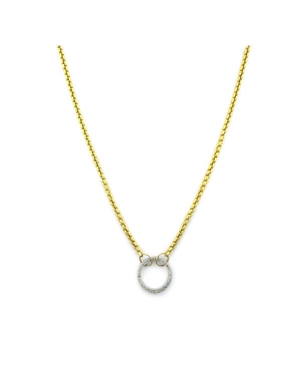 Gold Filled Round Box Chain 17mm Silver Diamond Lock Necklace