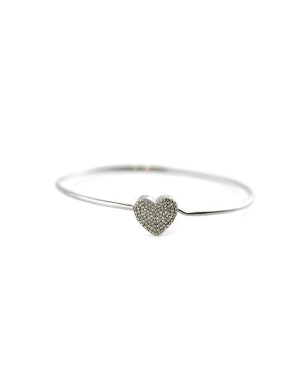 Silver Single Diamond Heart Bangle