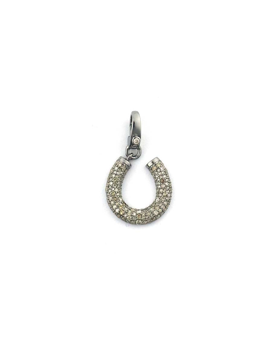 Puffy Silver Diamond Horseshoe Charm