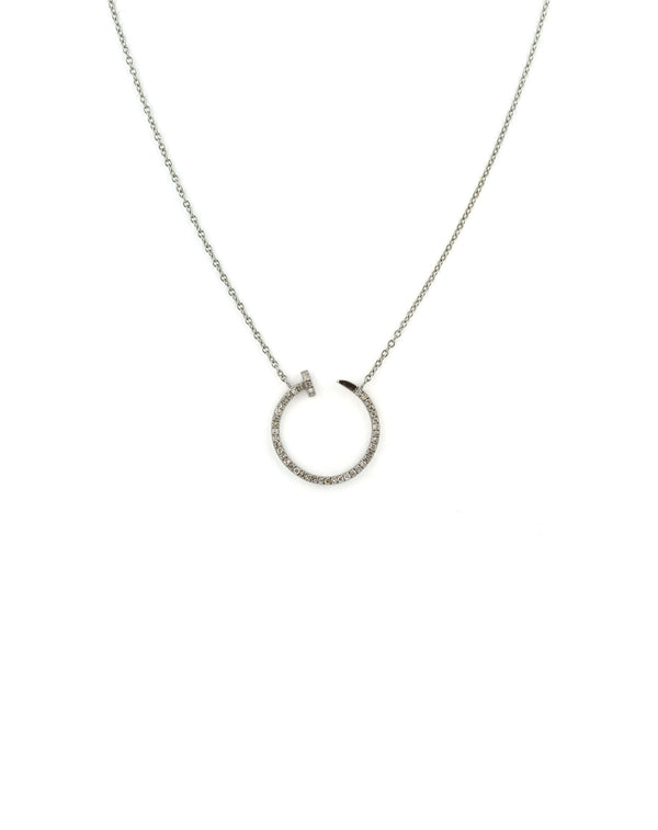 Silver Diamond Round Nail Necklace