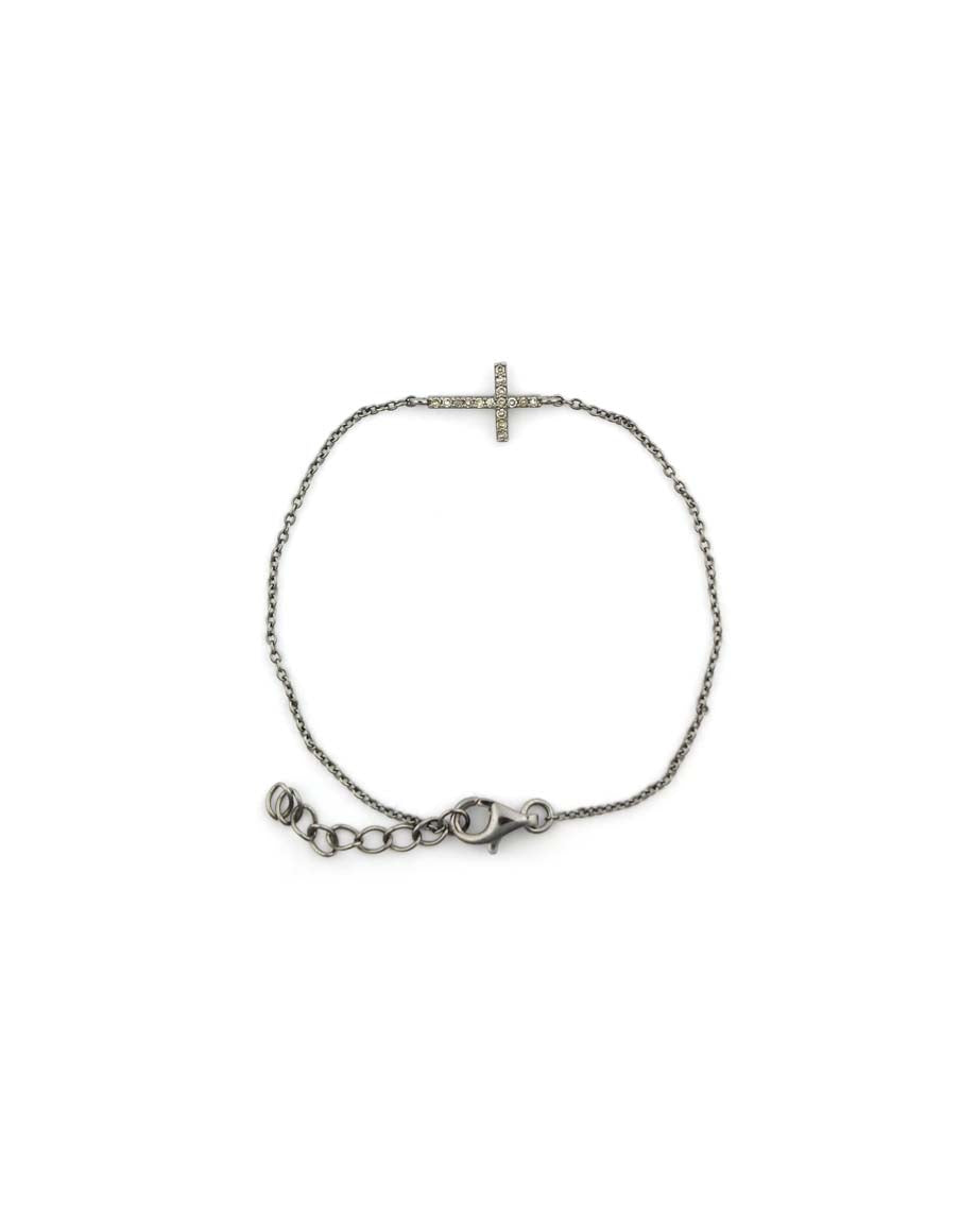 Small Silver Diamond Sideways Cross Bracelet