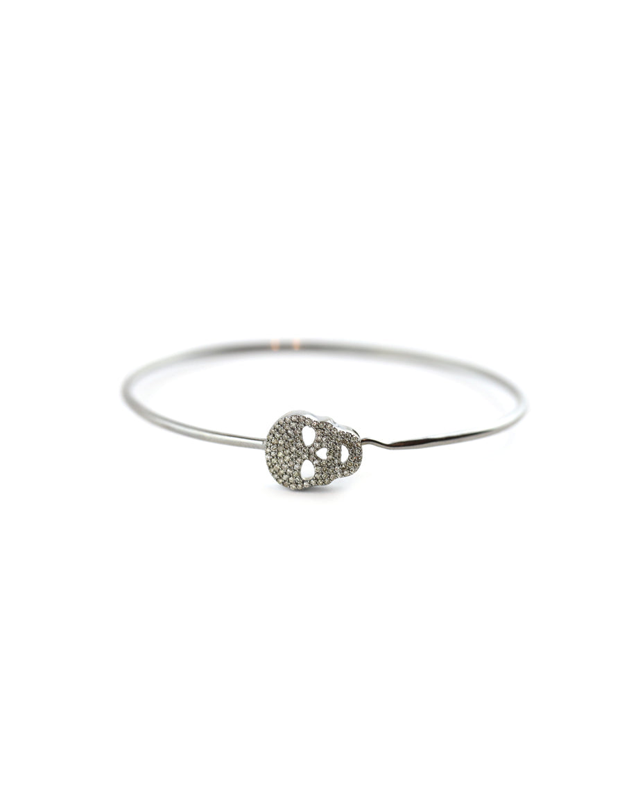 Single Silver Diamond Skull Bangle