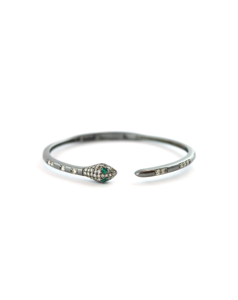 Silver Diamond Emerald Snake Cuff