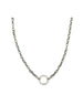 Silver Textured Oval Link 20mm Diamond Lock Necklace