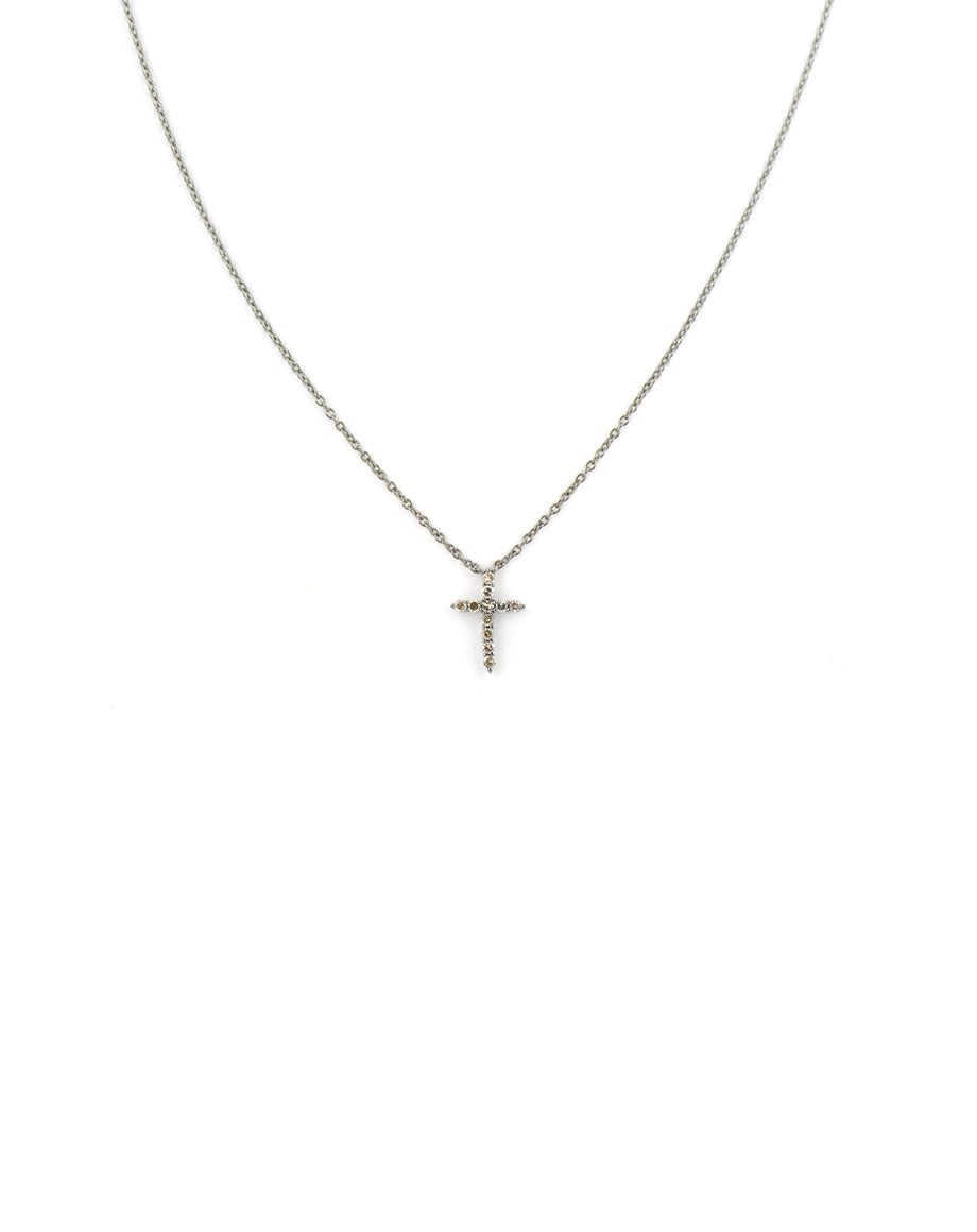 Dainty Silver Diamond Cross Necklace