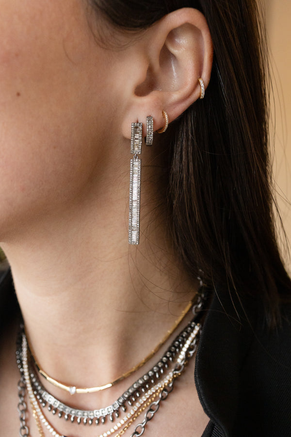 Silver & Baguette Diamond Bar Duster Earrings