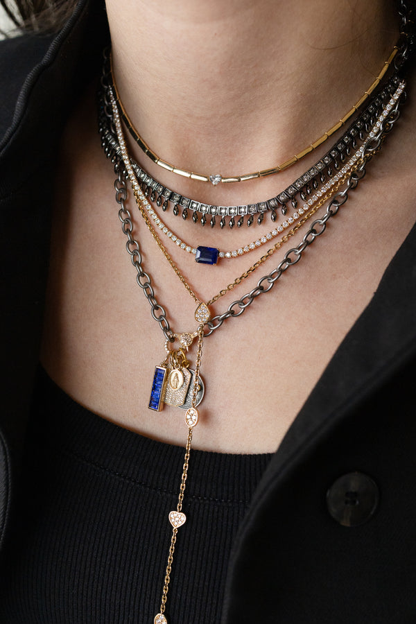 Small 14K Gold Diamond Lock & Matte Silver Link Necklace