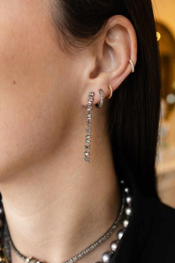 Silver & Baguette Diamond Zig Zag Earrings