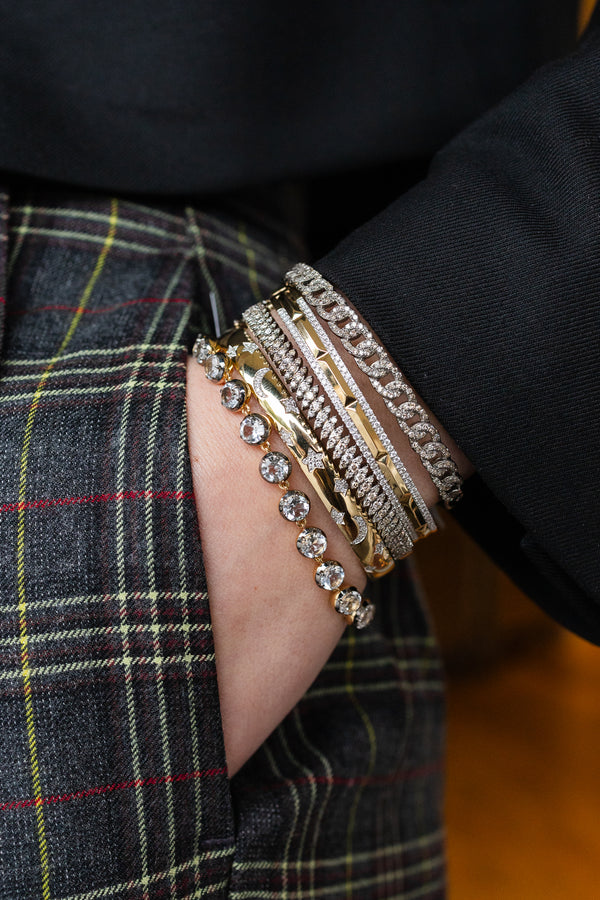 Silver & Diamond Cuban Link Bangle