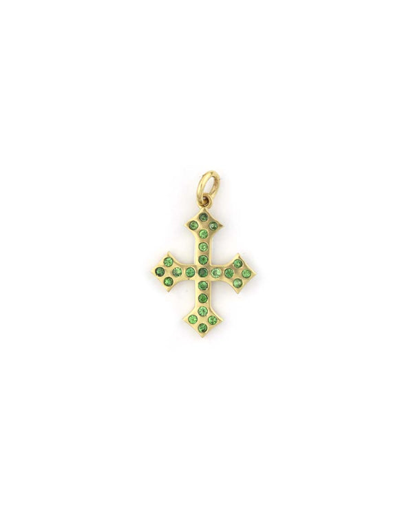 Small 14K Gold Emerald Gothic Cross Charm