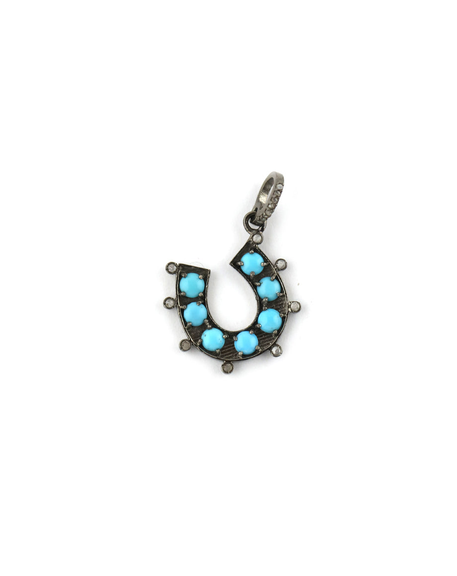 Small Thick Silver Turquoise Diamond Horseshoe