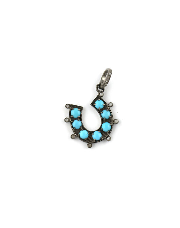Small Thick Silver Turquoise Diamond Horseshoe