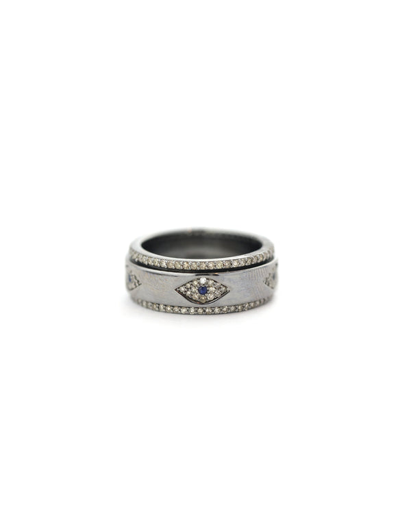 Silver Diamond Evil Eye Spinning Ring