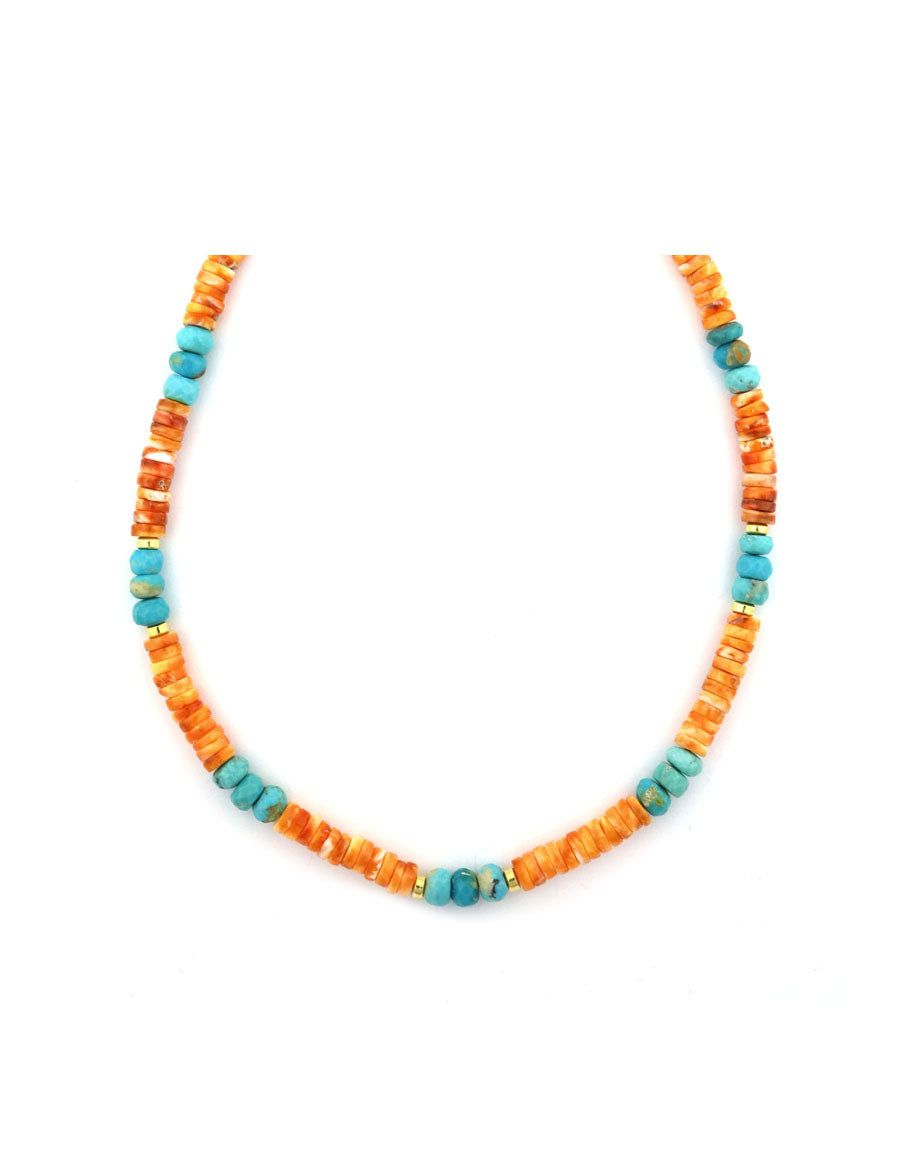 Spiny Oyster & Turquoise Mix Rondelle Necklace