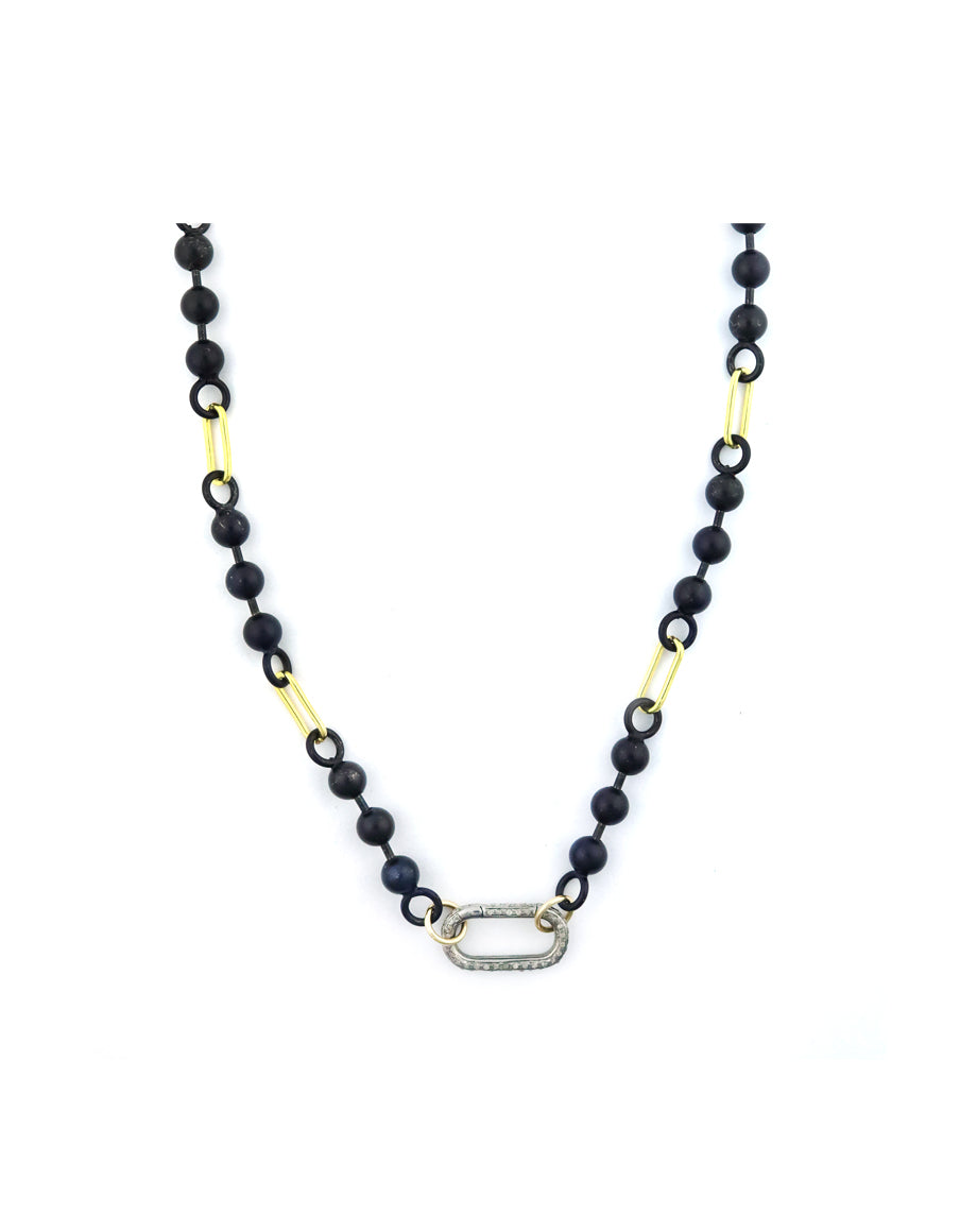 Large Luxe Lexi Lock Necklace: Black & Gold Ball Link Chain