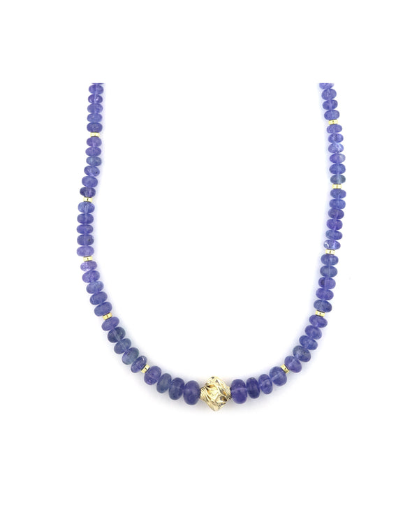 Graduated Tanzanite Twisted Lantern Beaded Necklace