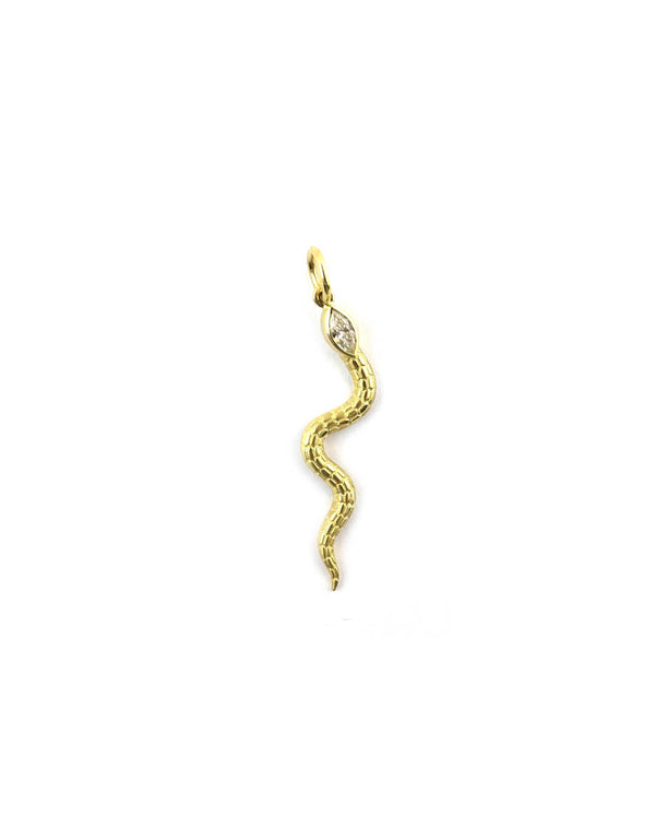 14K Gold Marquis Diamond Textured Snake Charm