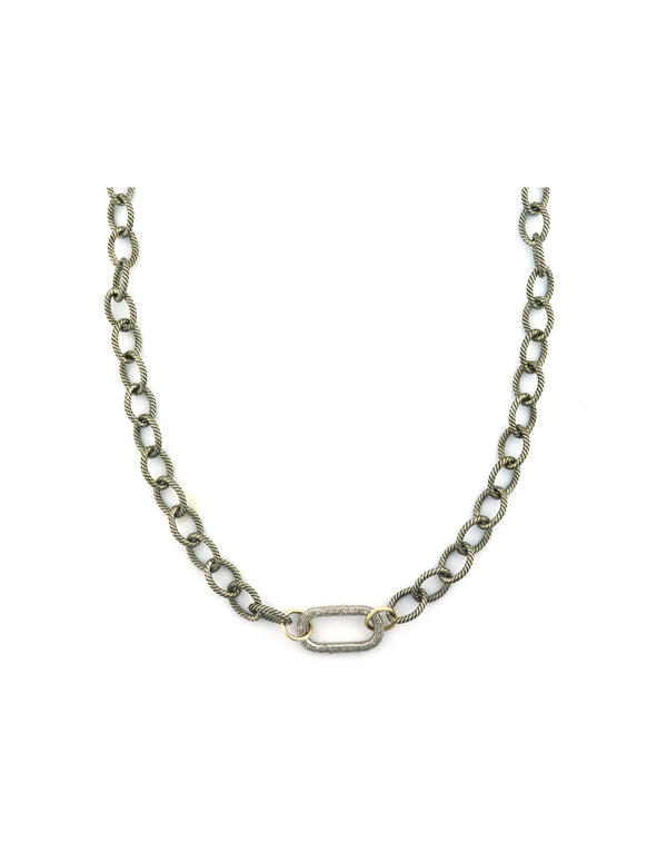 Large Luxe Lexi Lock Necklace: Silver Textured Oval Link