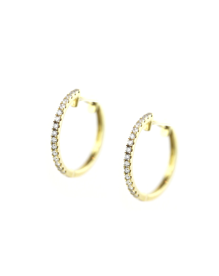 7/8" 14K Gold Thin .39ct Diamond Hoops