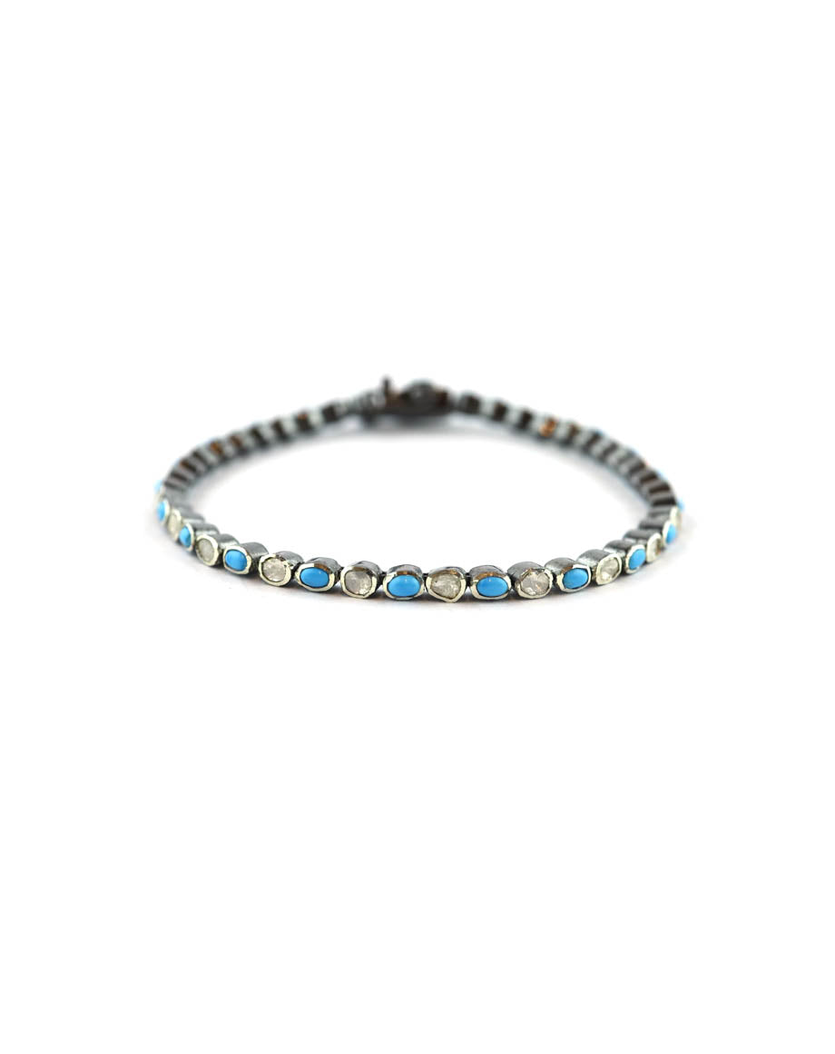 Mini Polki Diamond Turquoise Tennis Bracelet