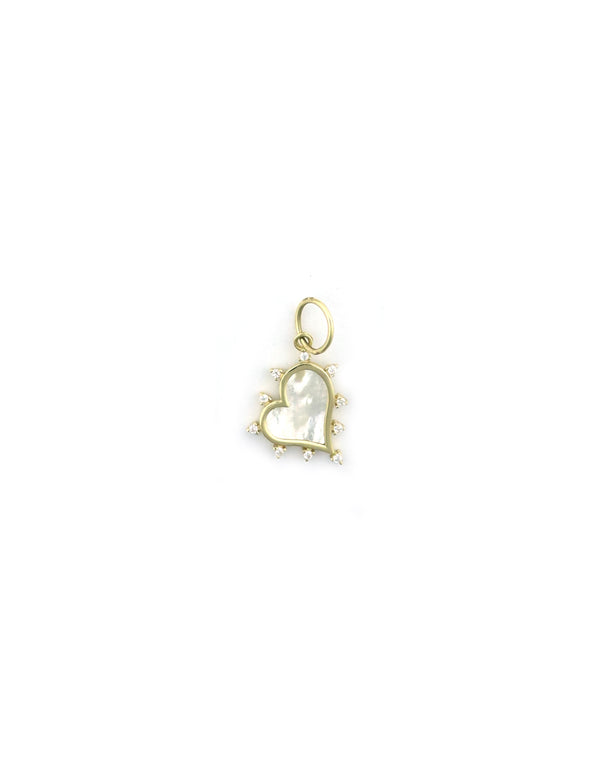 Small 14K Gold Mother of Pearl CZ Framed Heart Charm