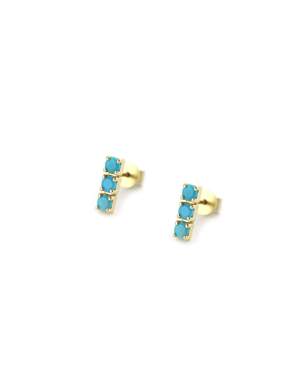 14K Gold Turquoise Trio Bar Studs