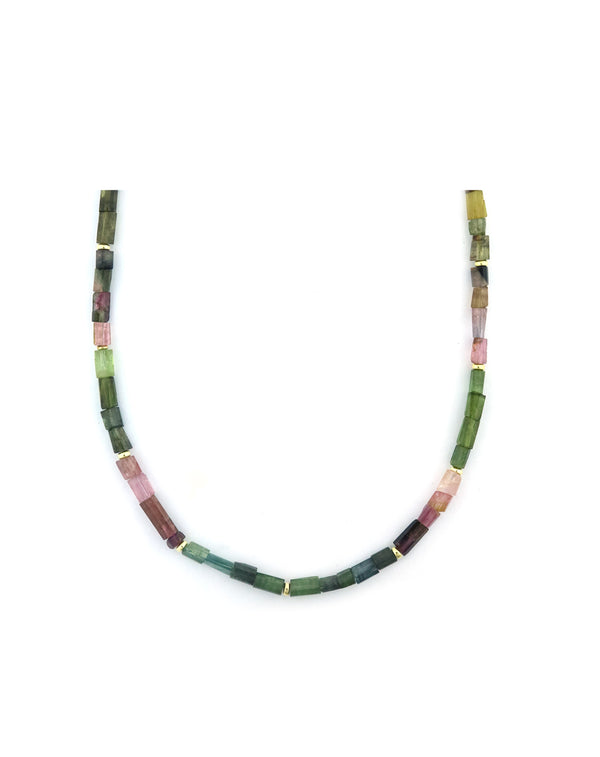 Faceted Tube Watermelon Tourmaline Rondelle Necklace