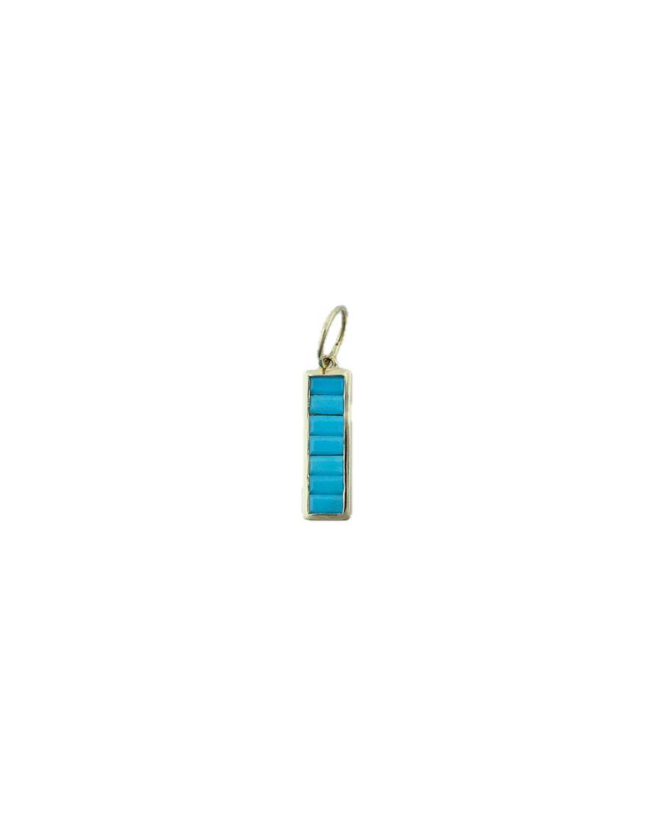 14K Gold Baguette Turquoise Bar Charm