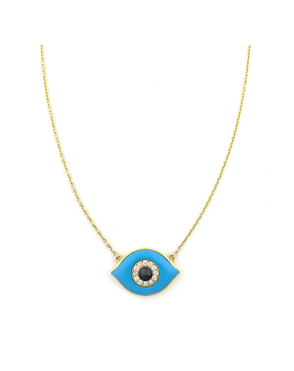 14K Gold Black Diamond Turquoise Evil Eye Necklace