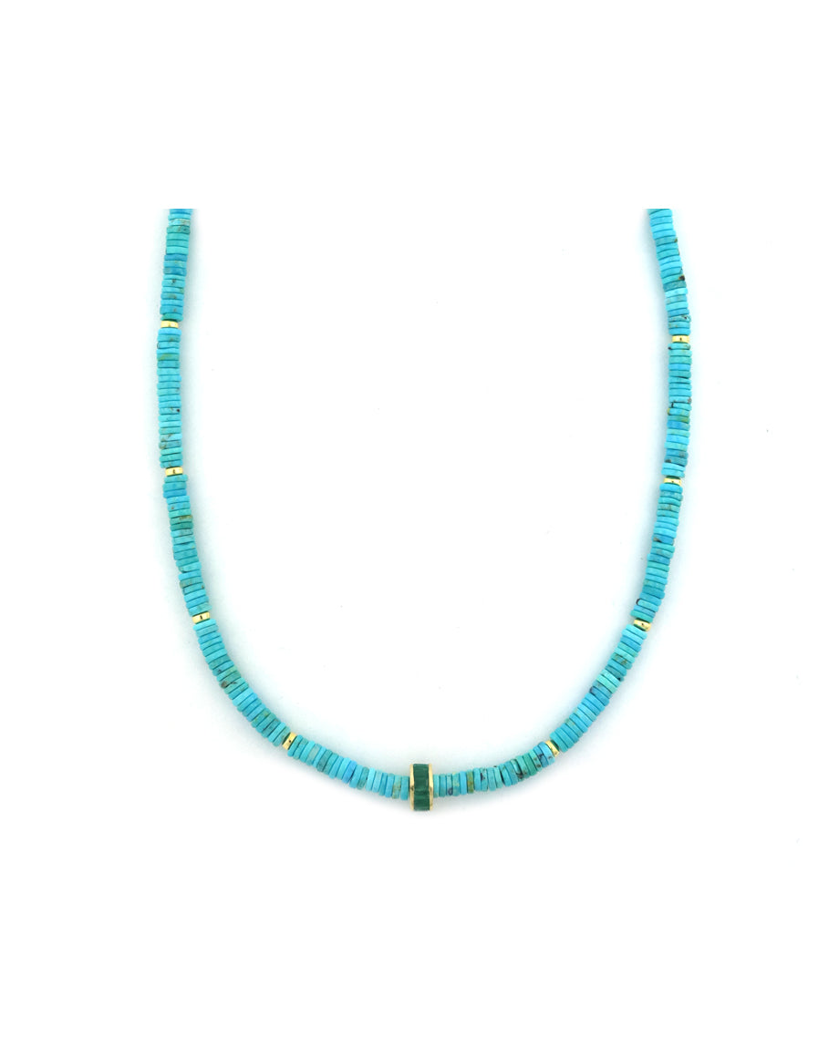 Turquoise Heishi Baguette Emerald Spacer Necklace
