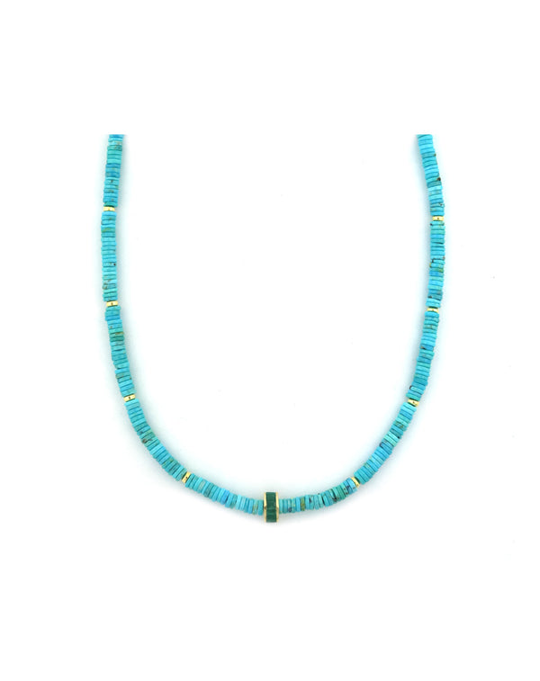 Turquoise Heishi Baguette Emerald Spacer Necklace