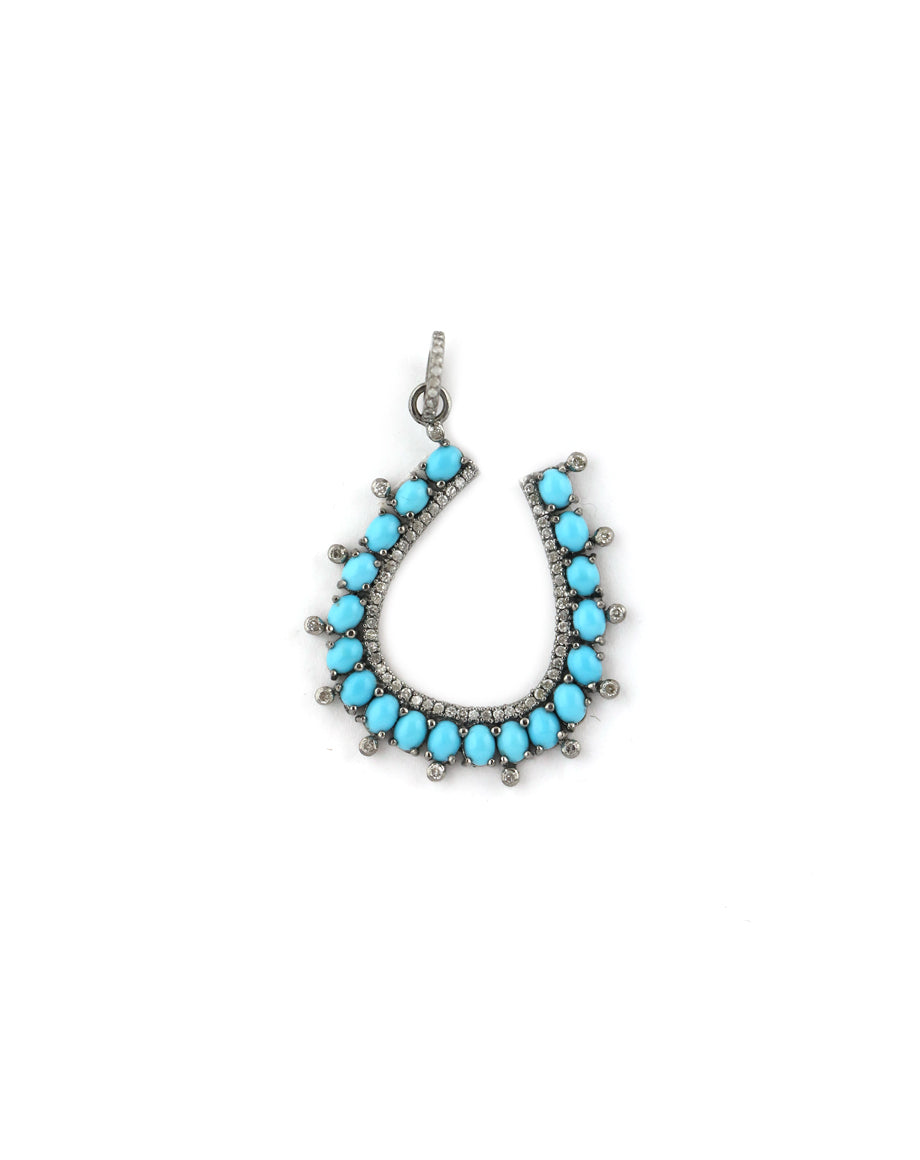 Lg Silver Diamond Turquoise HorseshoeLarge Silver Diamond Turquoise Horseshoe Pendant