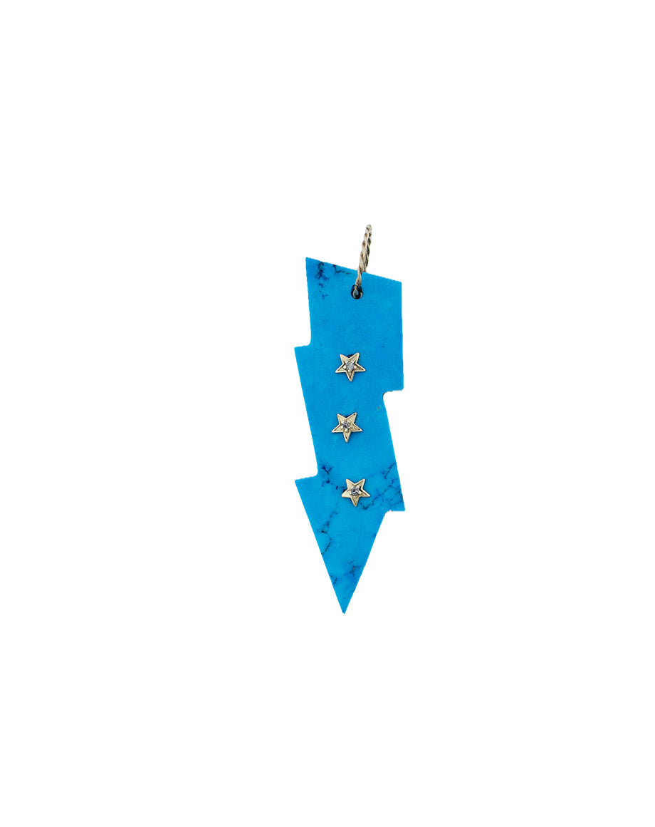 14K Gold Star Studded Turquoise Lightning Bolt Pendant
