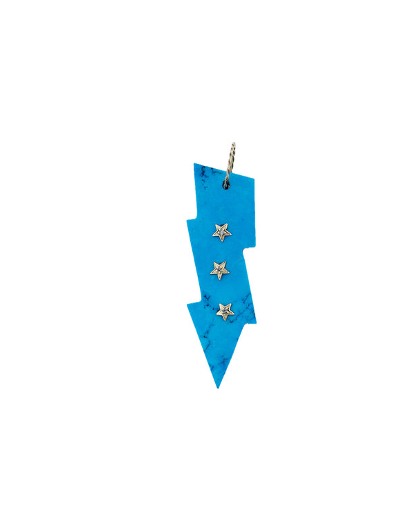14K Gold Star Studded Turquoise Lightning Bolt Pendant