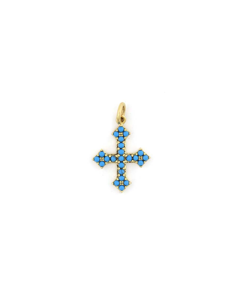Small 14K Gold Turquoise Gothic Cross Charm