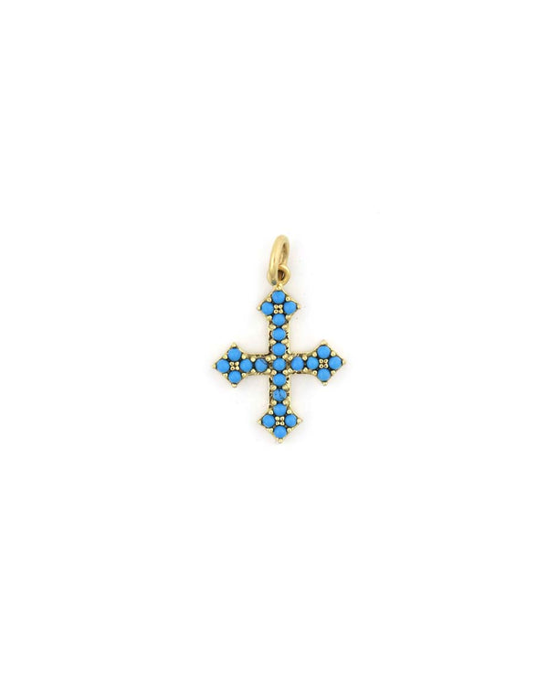 Small 14K Gold Turquoise Gothic Cross Charm