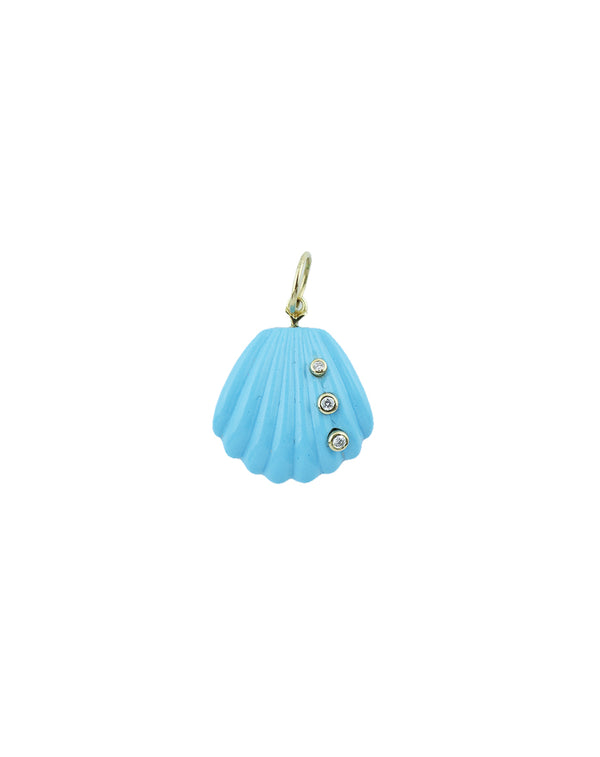 Small 14K Gold Turquoise Diamond Shell Charm