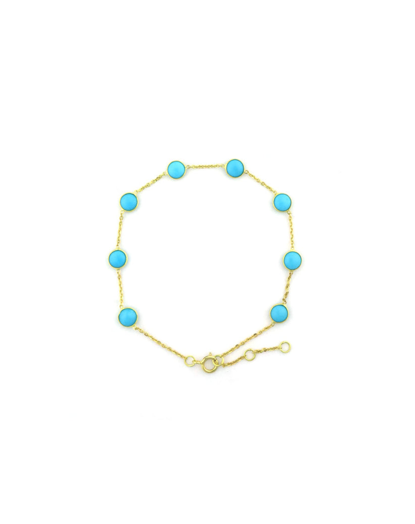 18K Gold Round Turquoise Station Bracelet