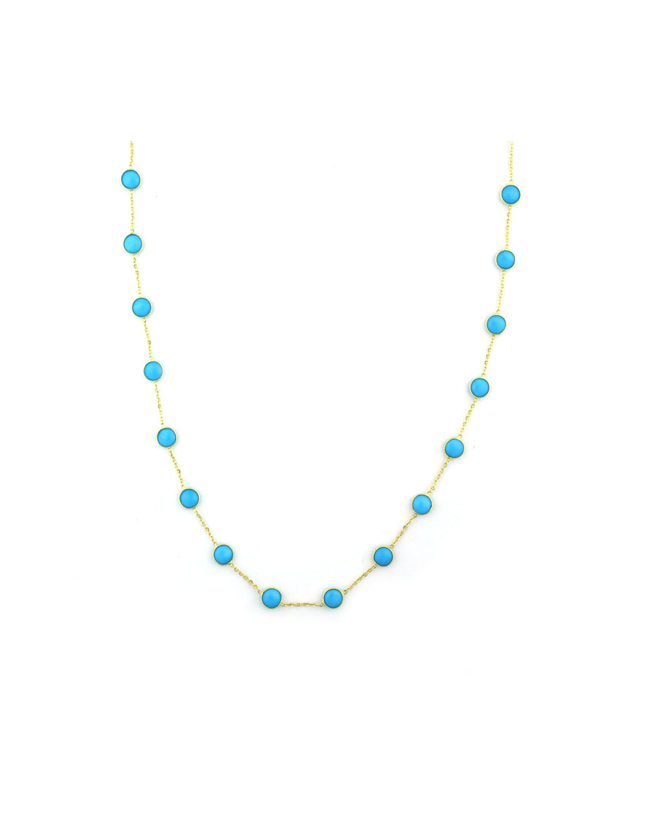 18K Gold Round Turquoise Station Necklace