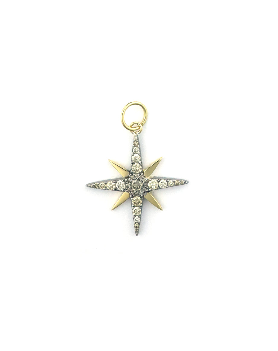14K Gold Two Tone Diamond Compass Star Charm