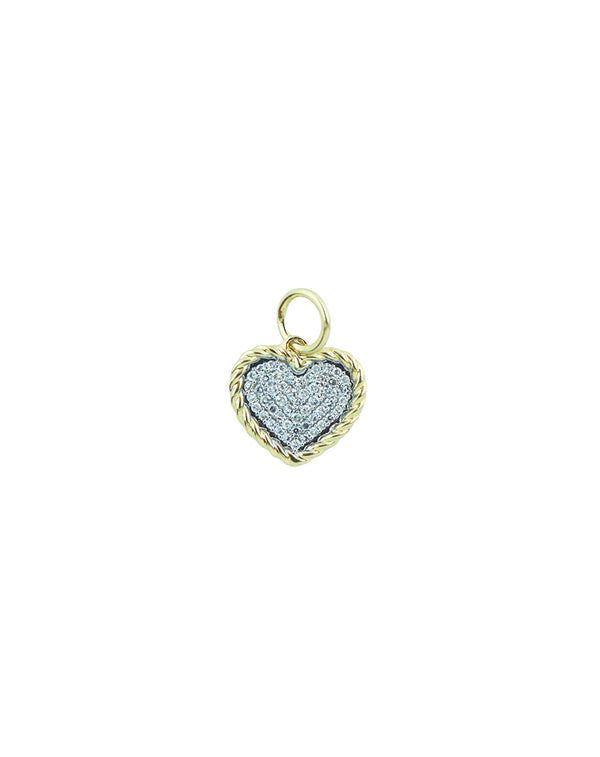 14K Gold Two Tone Rope Framed Heart Charm