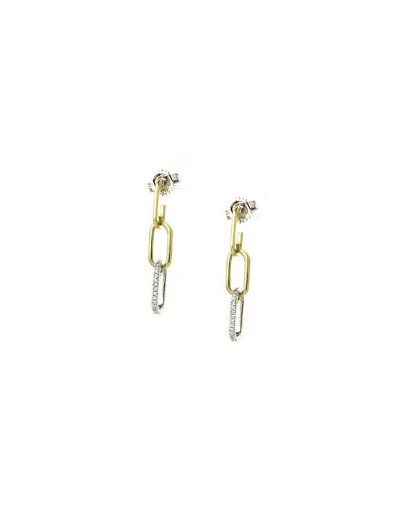 Mini 14K Gold Two Tone Trio Diamond Link Earrings