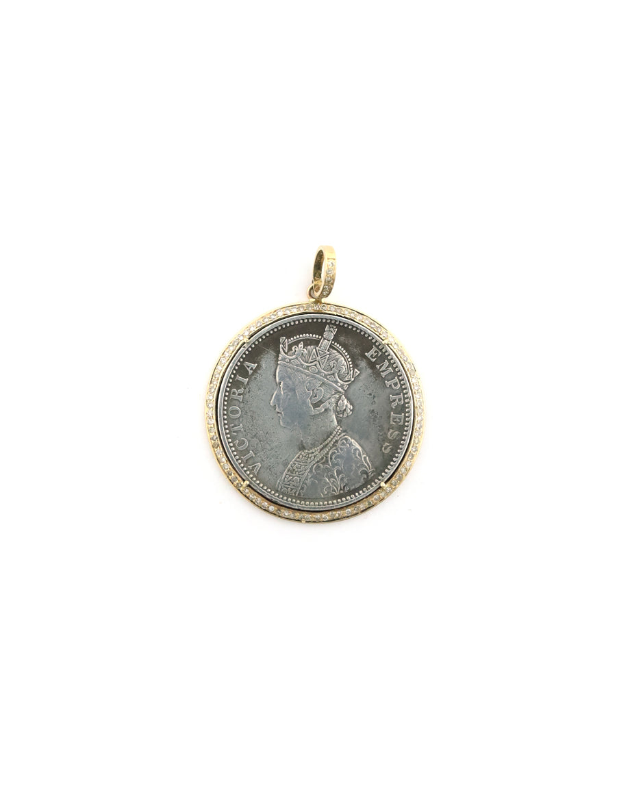 14K Gold Diamond Frame Empress Coin Charm