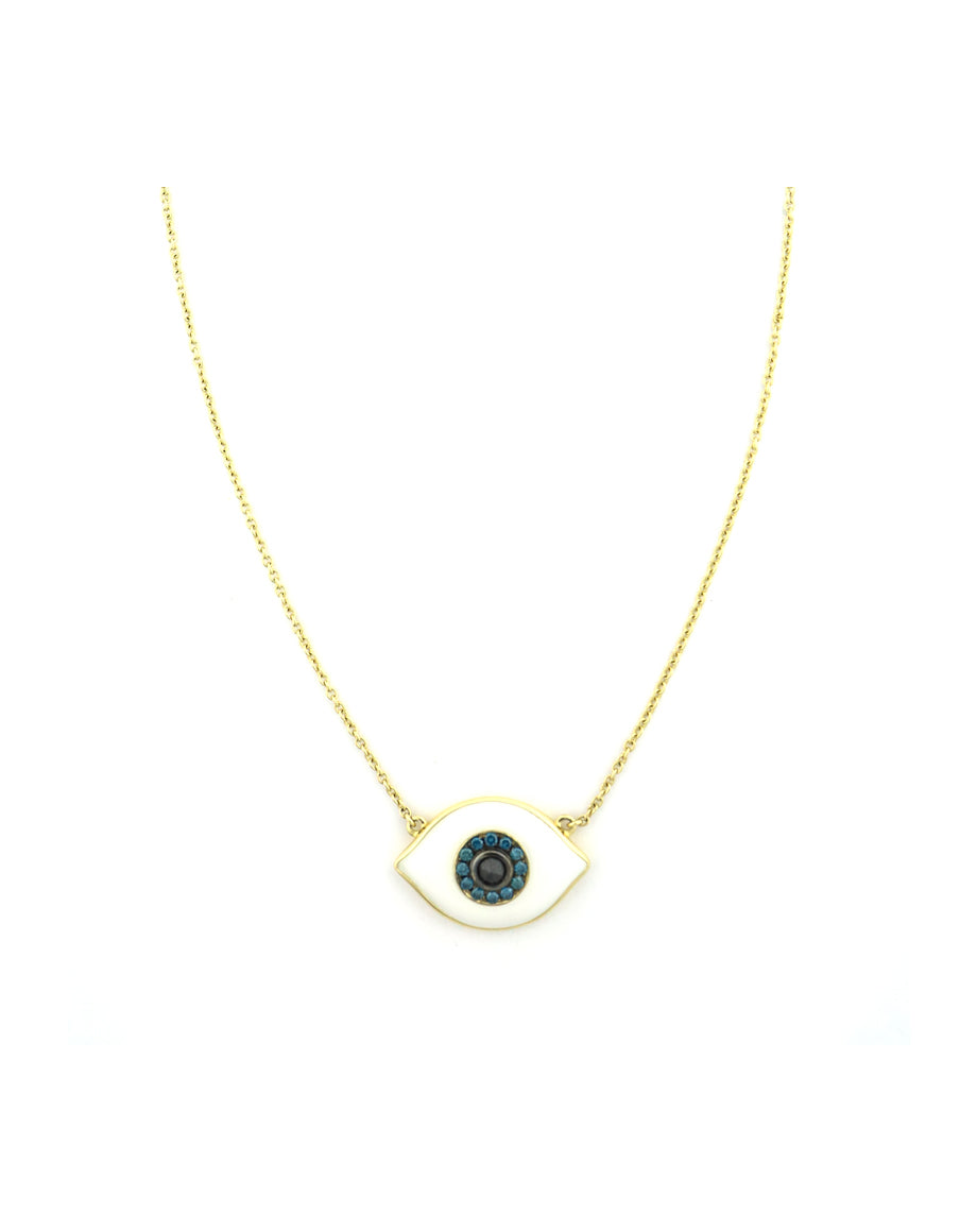 14K Gold White Cacholong Evil Eye Necklace