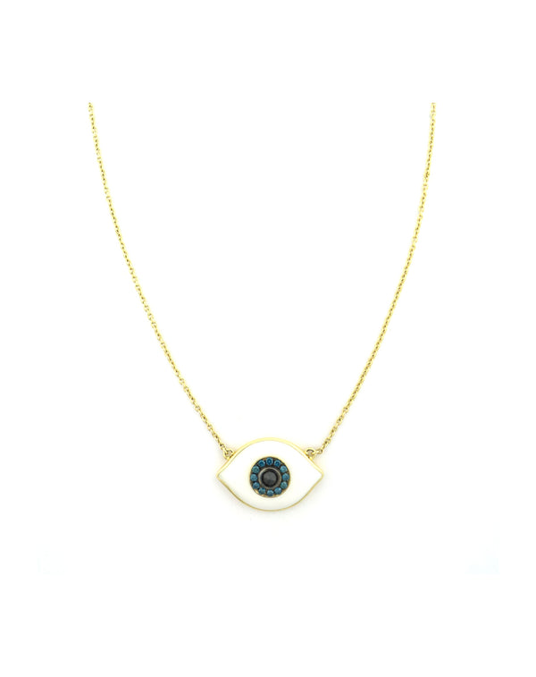 14K Gold White Cacholong Evil Eye Necklace
