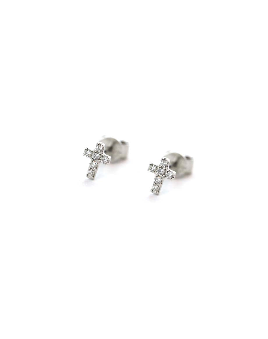 Itty Bitty 14K Gold Diamond Cross Studs